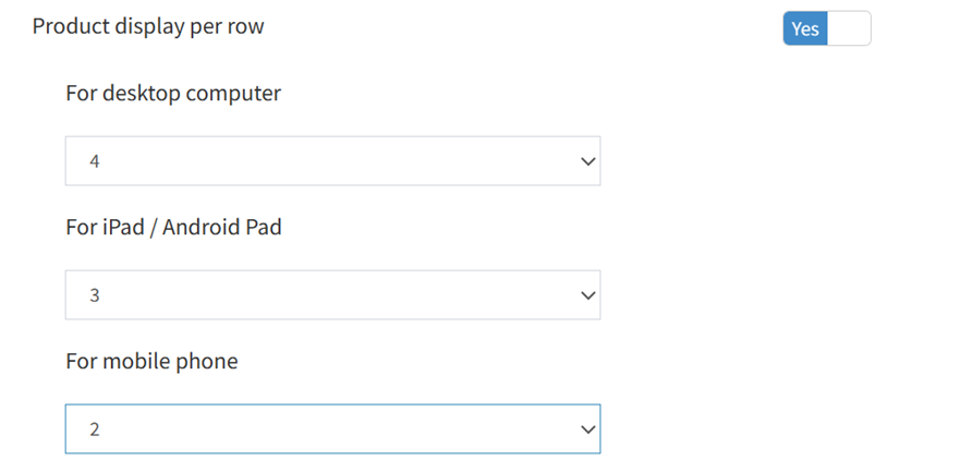 Product display per row