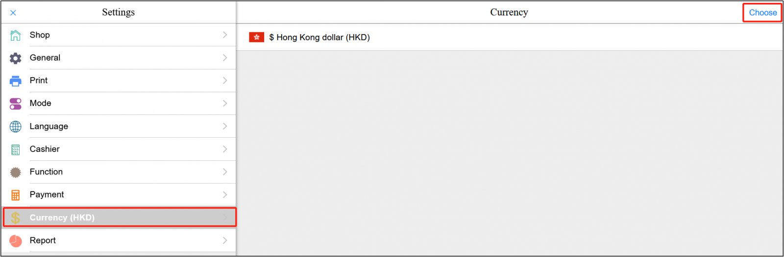 The POS sets the currency