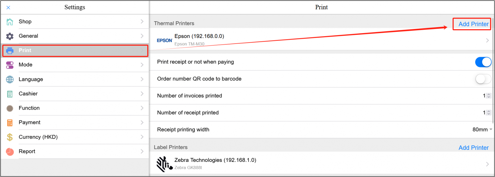 Added a printer to POS