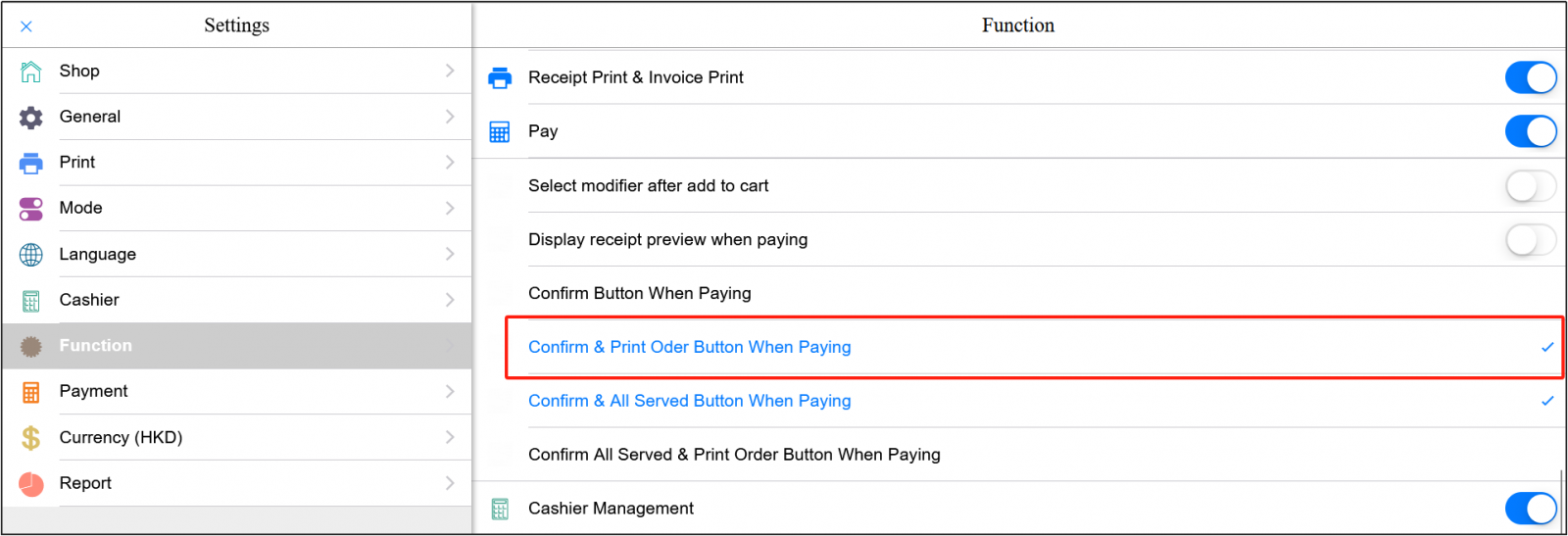 Select the OK and print out button