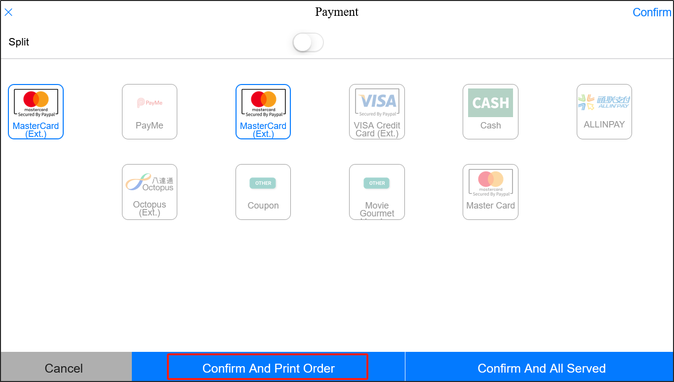 Select OK and print the kitchen order