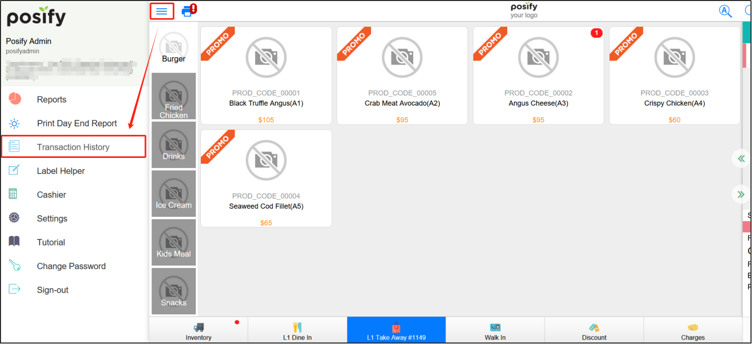 Click Transaction history