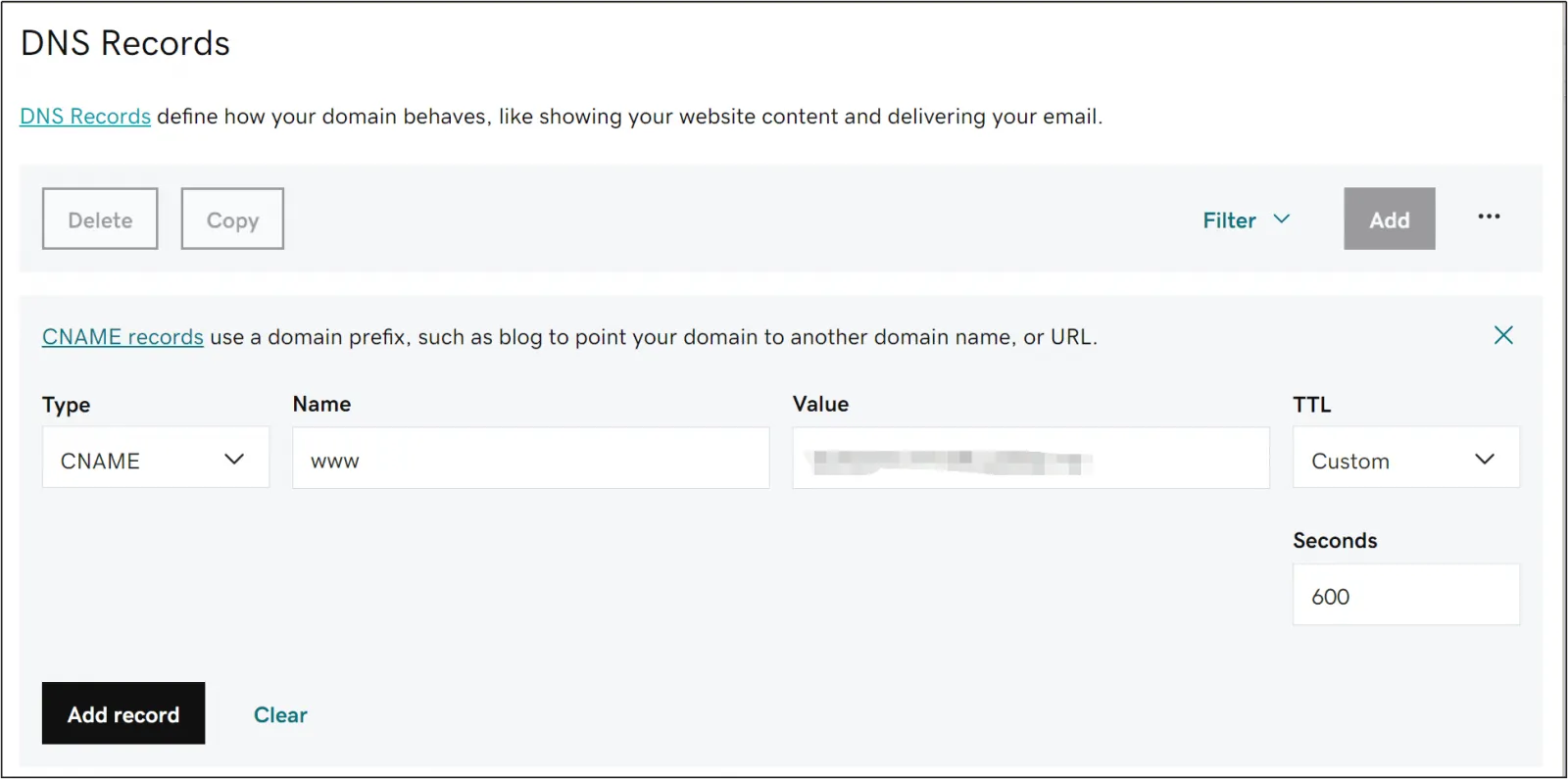 Enter the DNS content