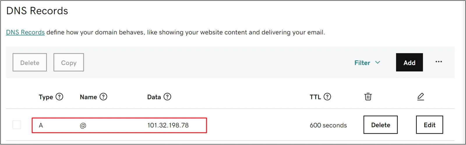 Modify the DNS record