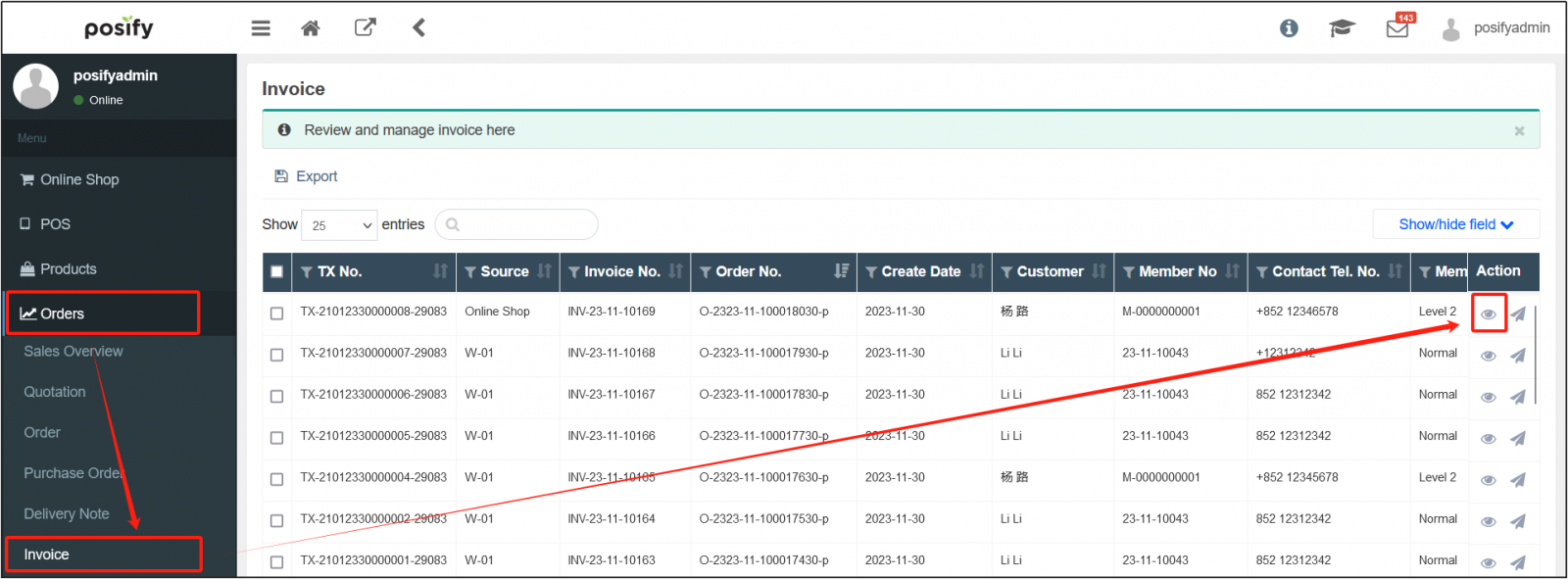 tab invoices