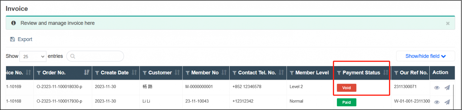 Payment status bar