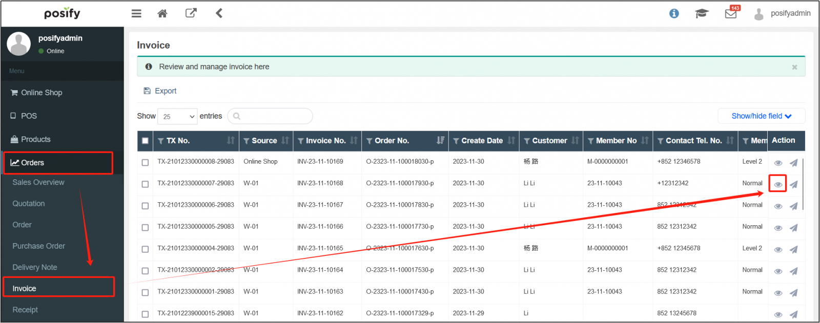 tab invoices