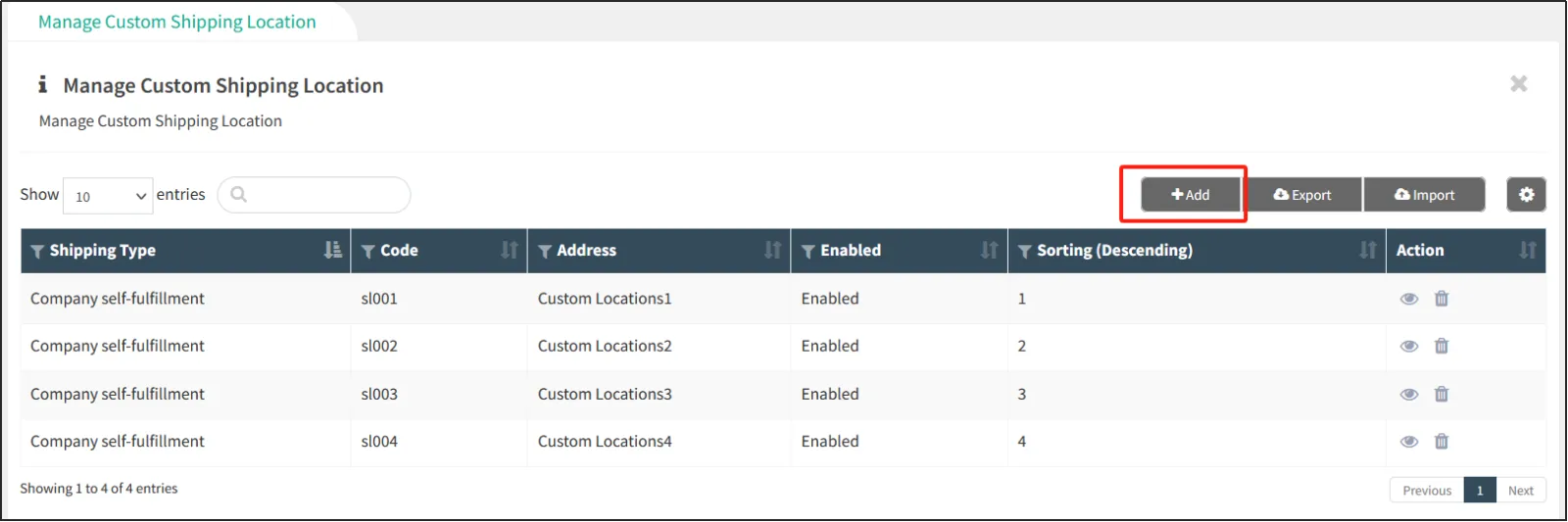 Add a Custom Shipping Location