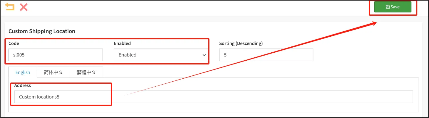 Edit the Custom Shipping Location
