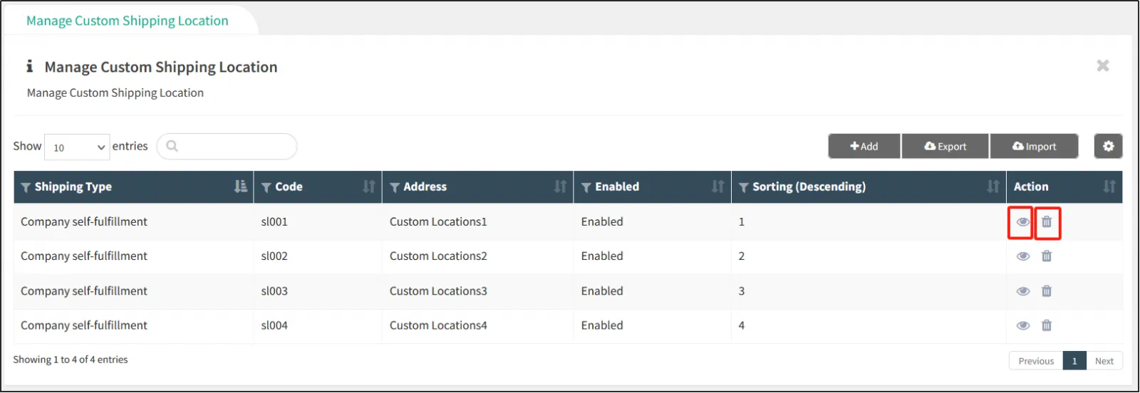 Manage Custom Shipping Location