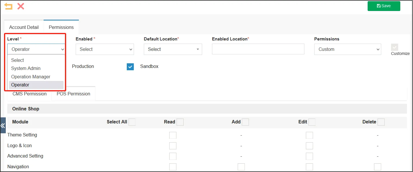 Select the staff level