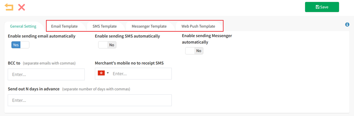 Other notification method templates