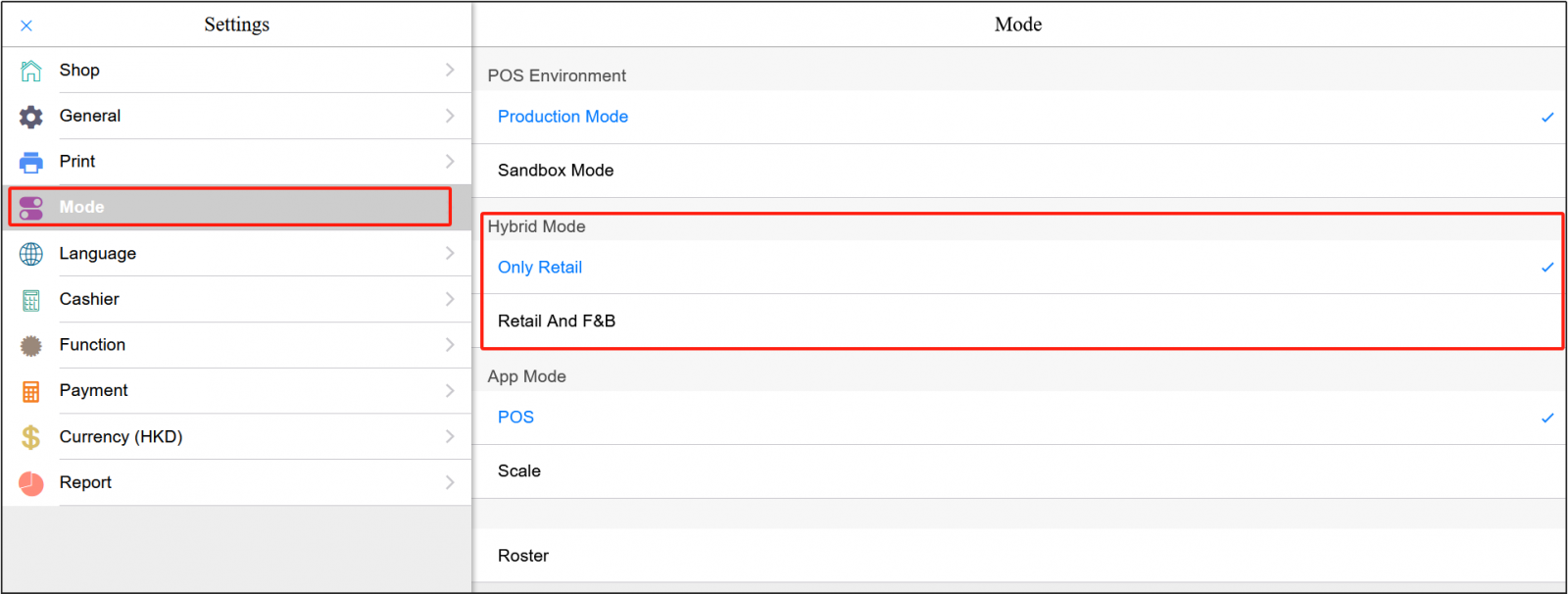 Select a mode