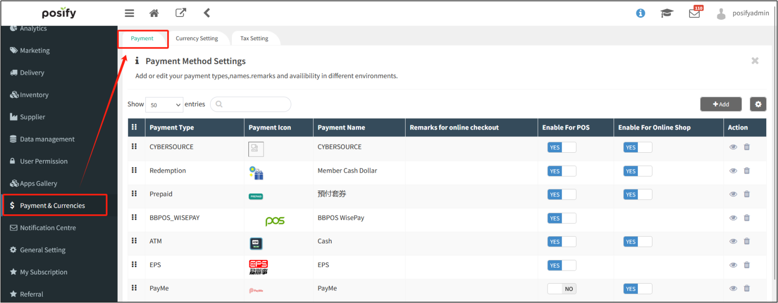Payment settings