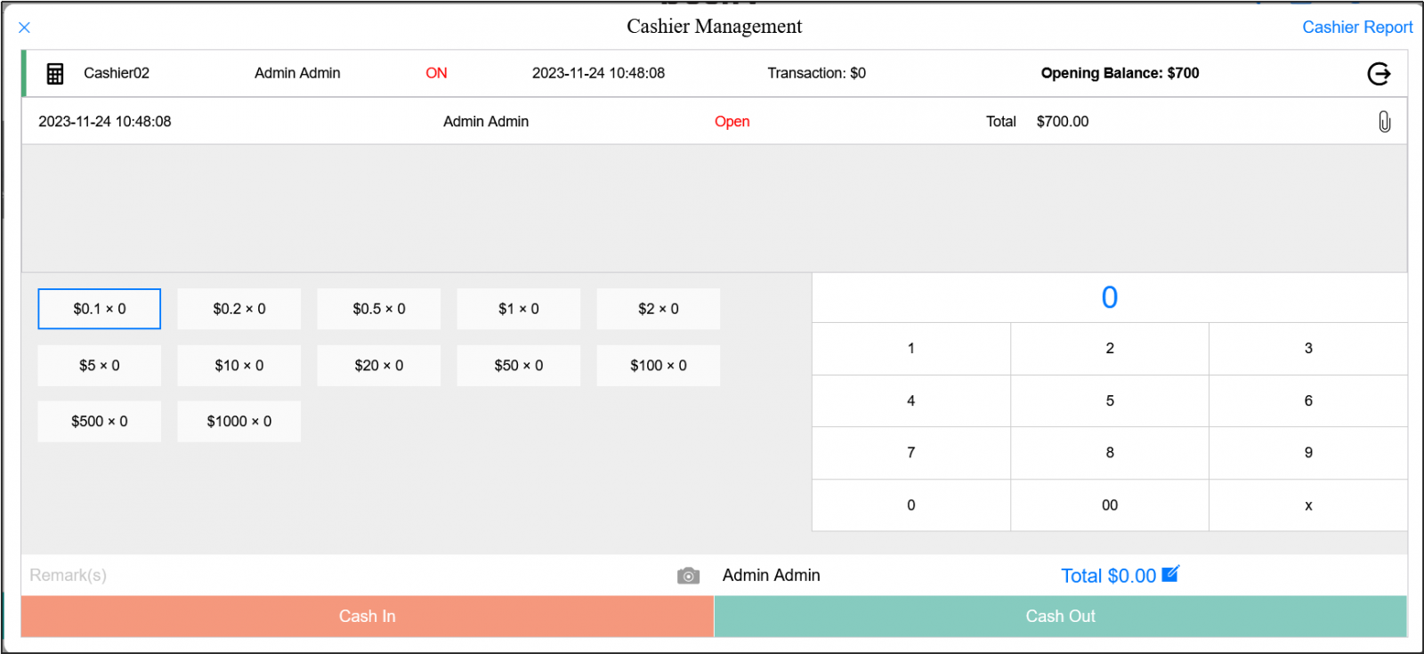 Cashier management