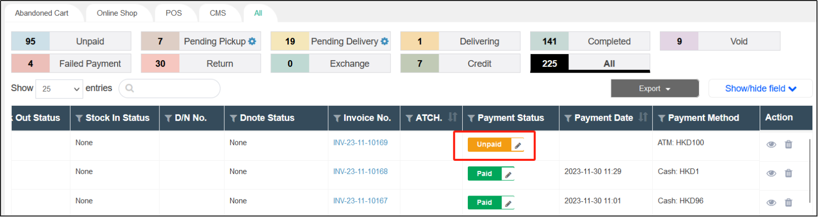 Payment status bar