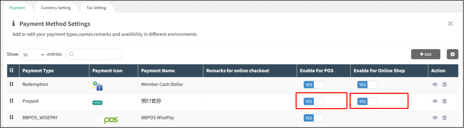 Enable For Pos/Online shop