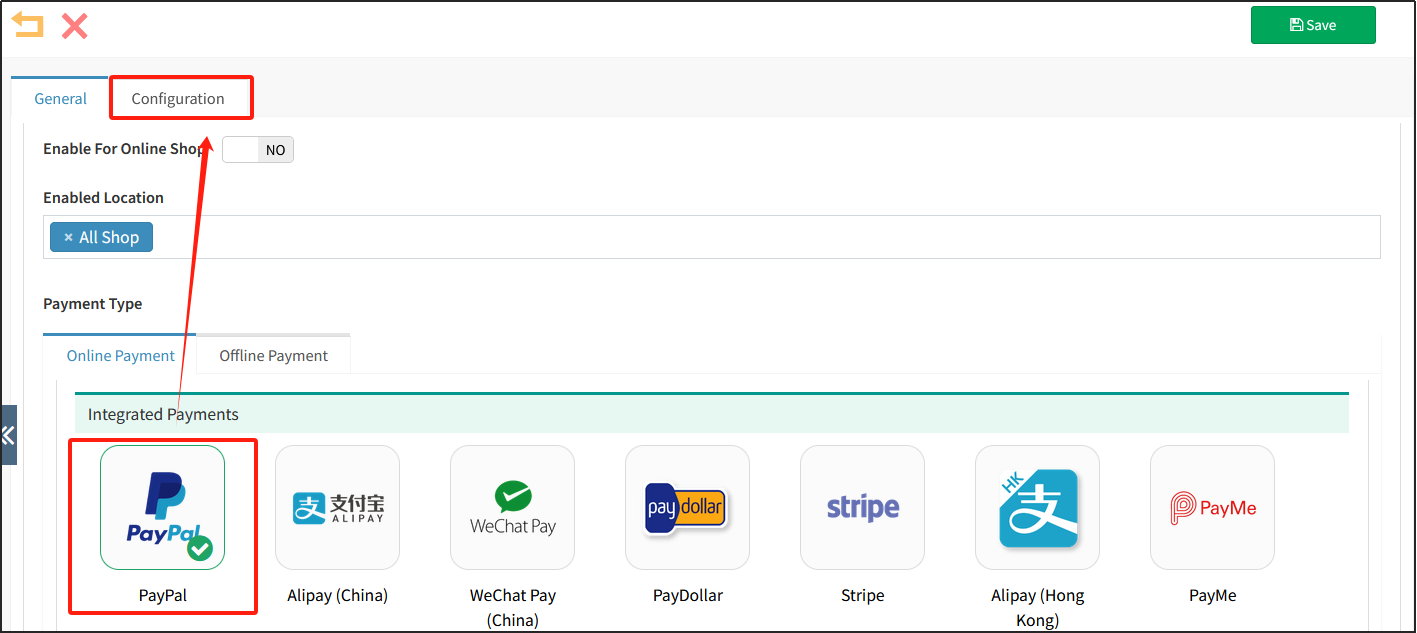 payment method Configuration