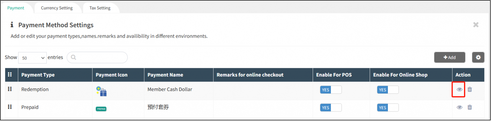 Payment Method Settings