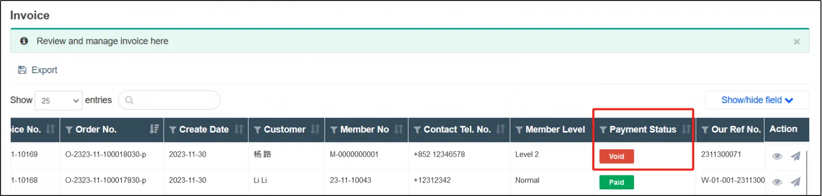 Payment status bar