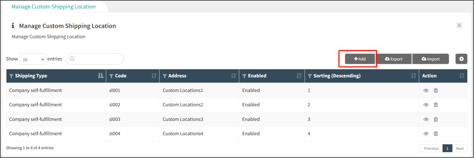 Add a Custom Shipping Location
