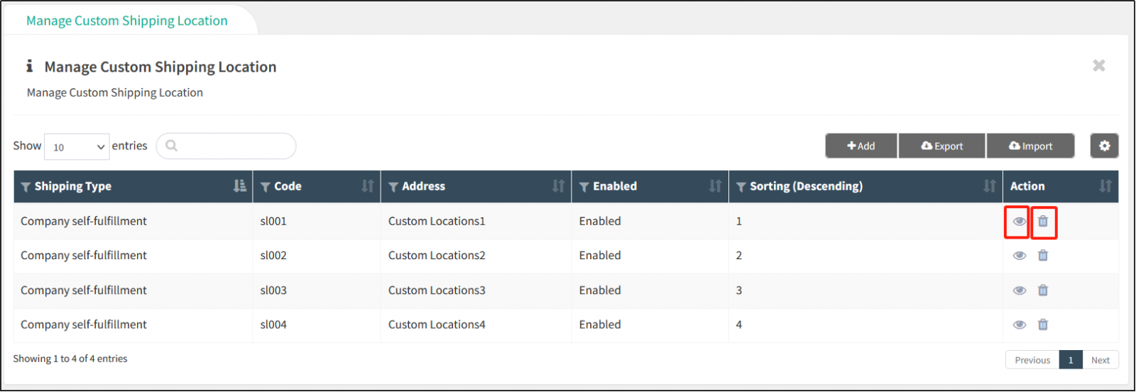 Manage Custom Shipping Location