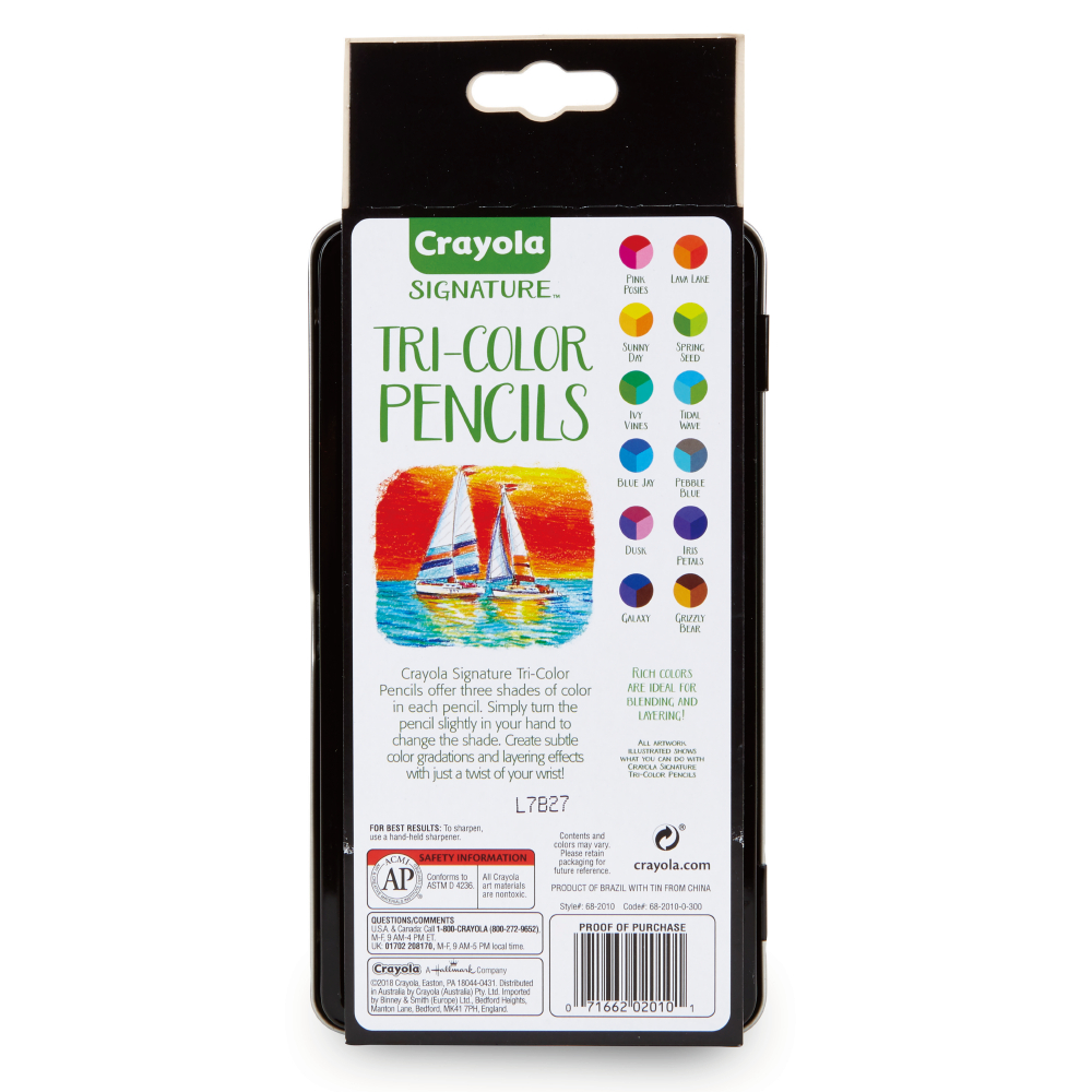 12 ct. Tri-Color Pencils w／ Tin