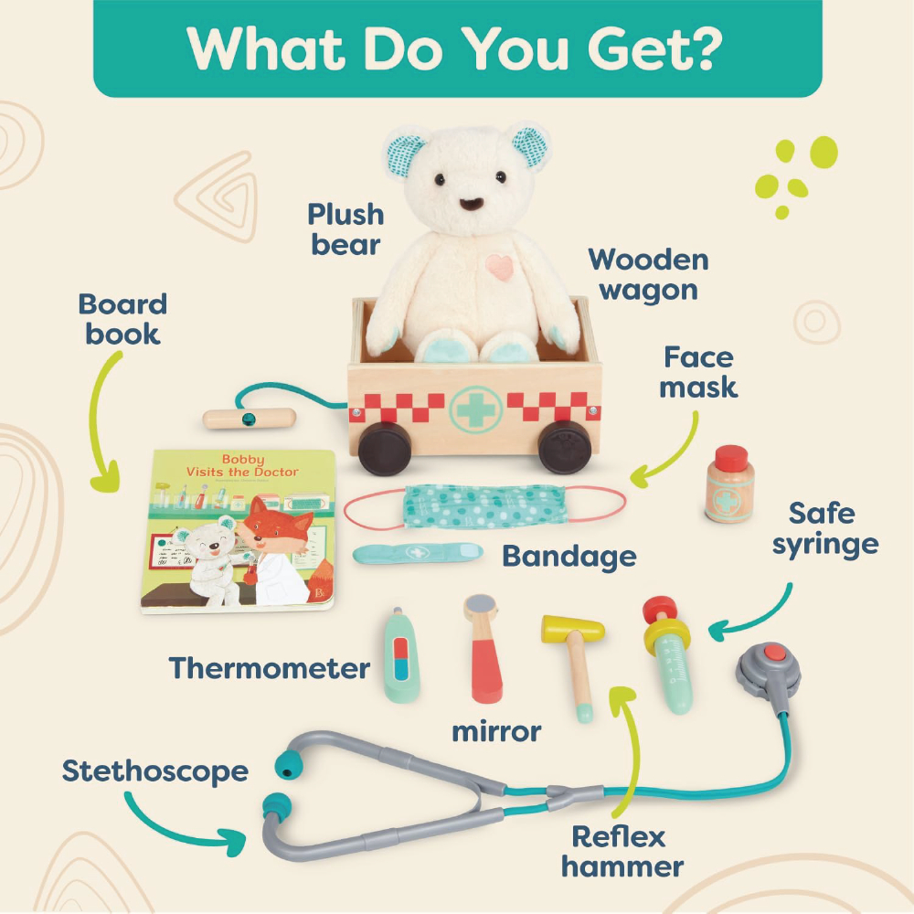 BX2066Z@WOODEN DOCTOR KIT WITH PLUSH BEAR