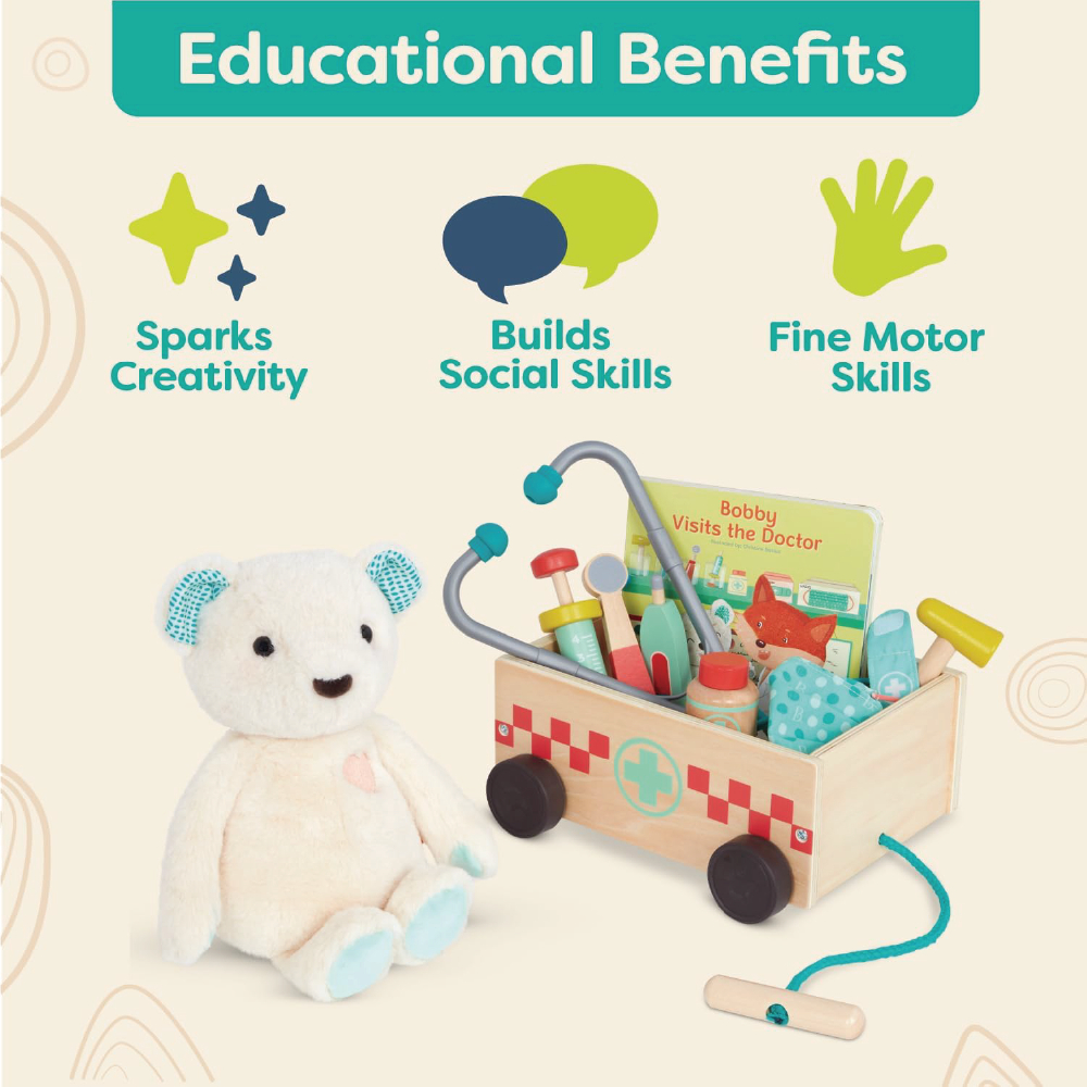 BX2066Z@WOODEN DOCTOR KIT WITH PLUSH BEAR