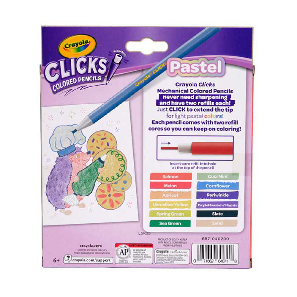 12 Ct & 24 Refills CLICKS Mechanical Colored Pencils, Pastel