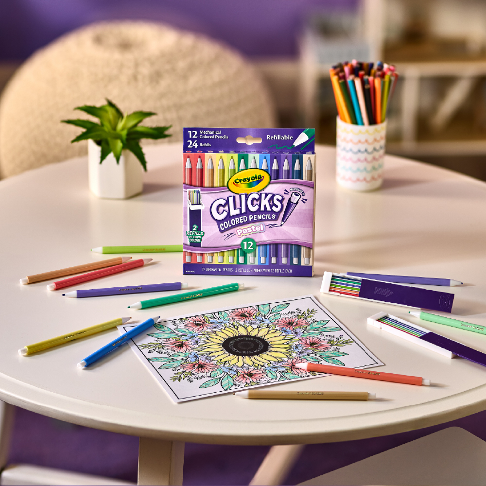 12 Ct & 24 Refills CLICKS Mechanical Colored Pencils, Pastel