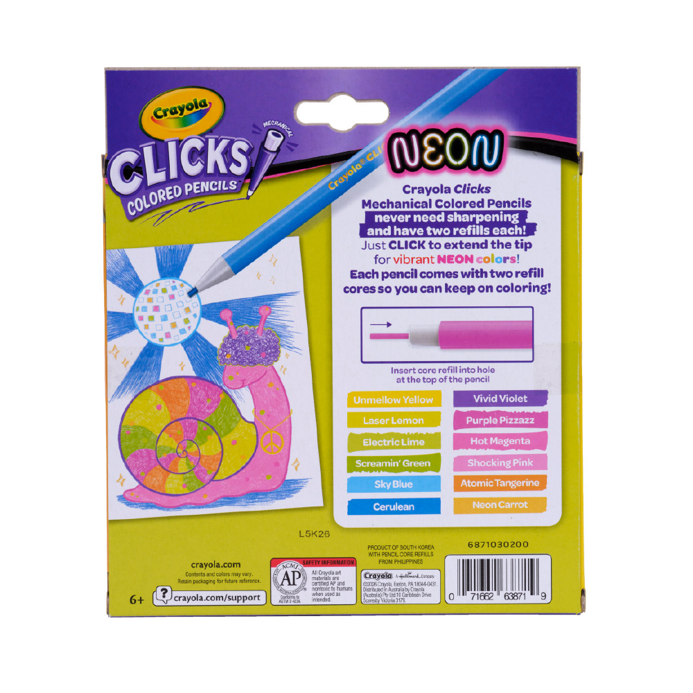 12 Ct & 24 Refills CLICKS Mechanical Colored Pencils, Neon
