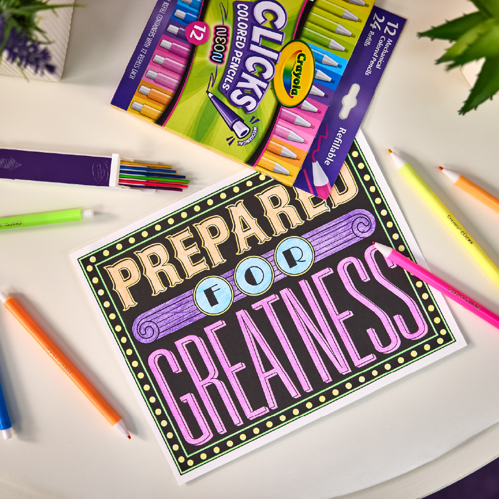 12 Ct & 24 Refills CLICKS Mechanical Colored Pencils, Neon