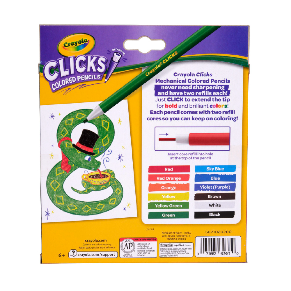 12 Ct & 24 Refills CLICKS Mechanical Colored Pencils
