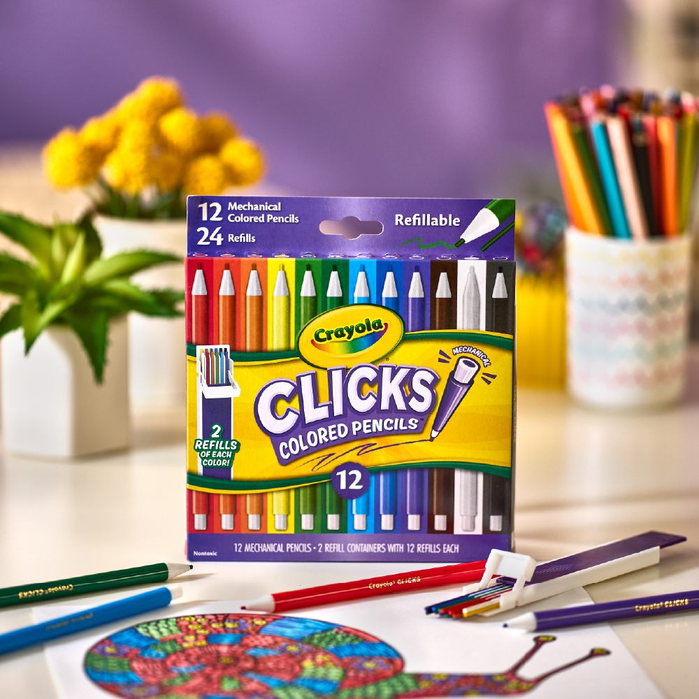 12 Ct & 24 Refills CLICKS Mechanical Colored Pencils